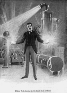 Nikola_Tesla_bolas de electricidad en sus manos